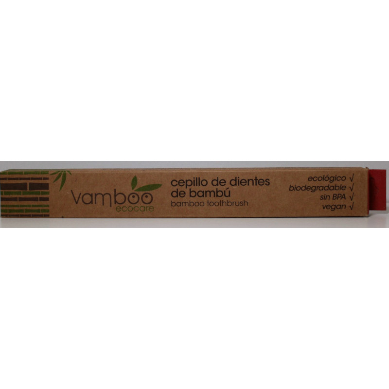 CEPILLO DE DIENTES -  BAMBU - MEDIO - ROJO - VAMBOO
