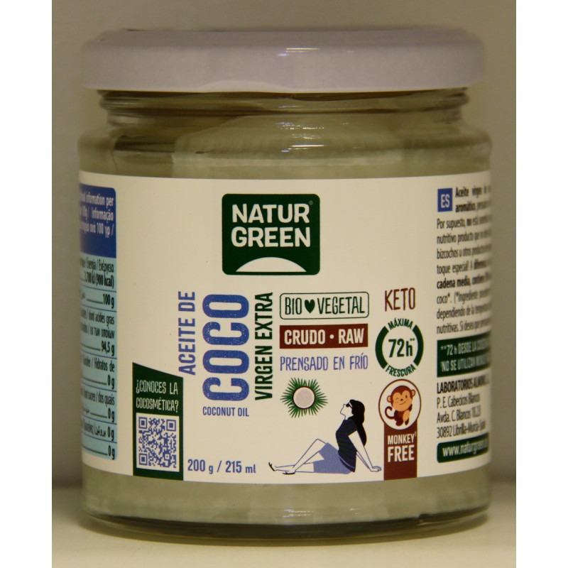 ACEITE DE COCO - VIRGEN ORGANICO 200 g - NATUR GREEN